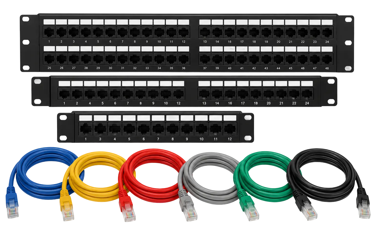Patch panels and patch cords for structured cabling